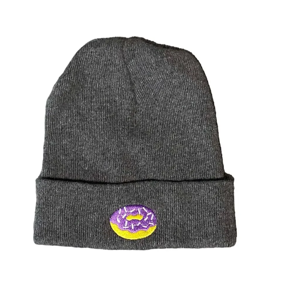GERTEX Unisex Adult Donut Embroidered Patch Gray Beanie ONE SIZE